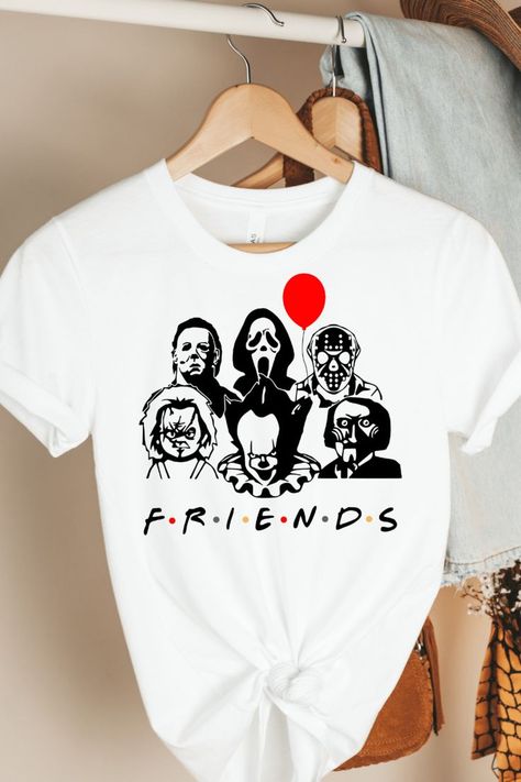 halloween shirt	halloween friends te	friends shirt	halloween	disney friends shirt	funny halloween tee	funny friends shirt	halloween costume	it movie shirt	horror movie shirt Friends Halloween Shirt, Halloween Costume Friends, Tshirt Quotes, Halloween Friends, Disney Halloween Shirts, Cricut Halloween, Halloween Tshirt, Types Of T Shirts, Side Design