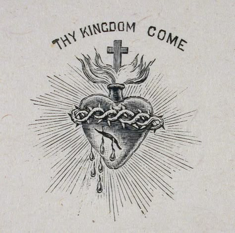 Wood engraving - Sacred Heart | McCord Museum Crucifix Tattoo, Catholic Tattoos, Tato Tradisional, Sacred Heart Art, Biblical Tattoos, Sacred Heart Tattoos, Engraving Tattoo, Thy Kingdom Come, Heart Tattoo Designs