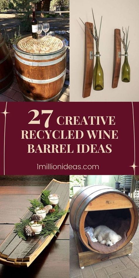 Wood Barrel Ideas, Barrel Table Diy, Barrel Garden Ideas, Wine Barrel Ideas, Wine Barrel Diy, Wine Barrel Garden, Whiskey Barrel Decor, Used Whiskey Barrels, Whiskey Barrel Table