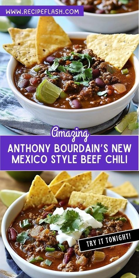 Looking for a chili recipe that brings bold, authentic flavors to your table? Anthony Bourdain’s New Mexico Style Beef Chili will satisfy your cravings and impress your guests. Save this recipe to your collection of chili recipes for a delicious meal that’s perfect for any occasion! Unique Chili Recipe, Unique Chili, Unique Chili Recipes, New Mexico Chili, Poblano Chili, Favorite Chili Recipe, Beef Chili Recipe, New Mexico Style, Hearty Chili