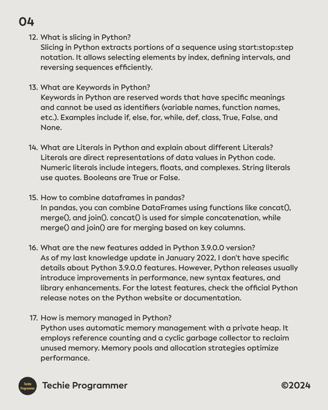 100 Python interview questions with answers #python #pythonprogramming #database #interview #sql #programminglife #iot #data #SQL Python Interview Questions, Face Recognition System, Questions With Answers, Interview Questions And Answers, Python Programming, Face Recognition, March 4, Interview Questions, Question And Answer