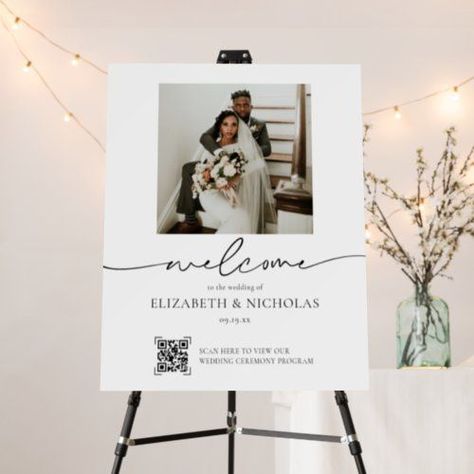 $57.50 | QR Code Scan Program | Wedding Photo Welcome #wedding welcome sign, budget wedding signs, photo collage, calligraphy script, modern, elegant, photo, wedding sign, qr code, wedding program Photo Wedding Sign, Guestbook Signs, Program Wedding, Unplugged Wedding Sign, Awesome Bachelorette Party, Unplugged Wedding, Wedding Ceremony Programs, Ceremony Programs, Wedding Welcome Sign