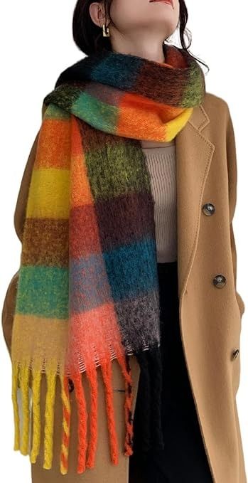 Amazon.com: Wander Agio Winter Women Warm Scarf Long Shawl Large Scarves Cold Weather Thick Blanket Scarfs Colorful Plaid Yellow Green Blue 2 : Everything Else Thick Scarf, Big Scarf, Long Shawl, Cozy Wrap, Thick Blanket, Downtown Outfits, Chunky Scarves, Chunky Blanket, Colorful Scarf