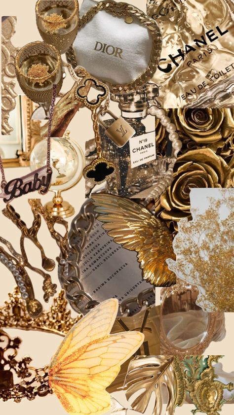 90s Glamour Aesthetic, Mixed Metals Aesthetic, Gold Asthetics Wallpaper, Gold Collage Aesthetic, Gold Poster Design, Y2k Wallpaper Iphone, Grey Wallpaper Iphone, Quote Collage, Gold Wallpaper Iphone