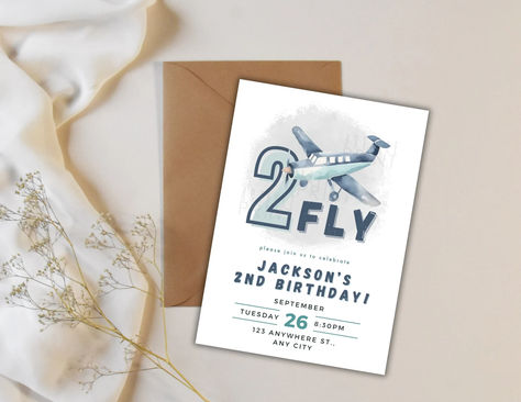 Editable Two Fly Invitation, Airplane Birthday Invitation, Boy Birthday,Personalized Digital,Instant Download Two Fly Birthday Party Boy, Two Fly Birthday Party, 2nd Birthday Party For Boys, 2nd Birthday Party Themes, Kids Birthday Themes, Birthday Personalized, Birthday Themes, Second Birthday, Boy Birthday Party