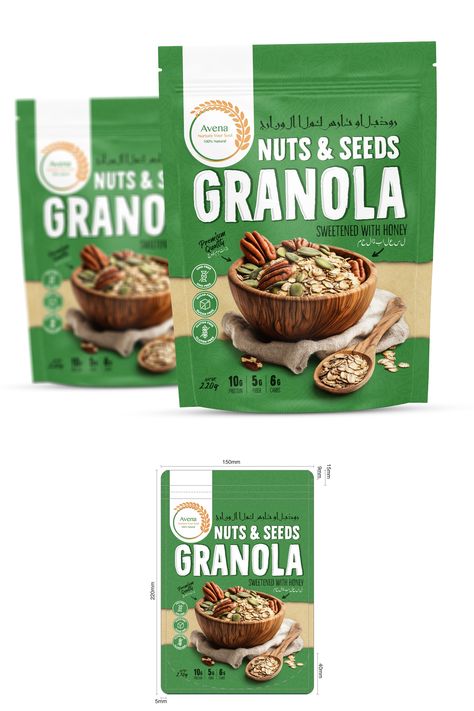 Design #61 by Stefan Tomic | Nuts and Seeds Granola stand-up pouch packaging Granola Package Design, Nuts And Seeds Granola, Granola Packaging Design, Granola Packaging, Custom Product Packaging, Pouch Packaging, Nuts & Seeds, Nuts And Seeds, Packaging Product