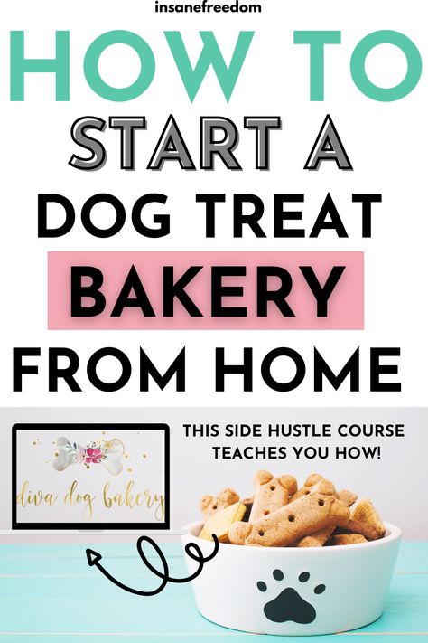 Looking for a fun side hustle or business idea before 2020 ends? If you are a dog lover who also loves baking, learn how to start a profitable dog treat bakery from home and make up to an extra $1000 each month! Make sure to also sign up for extra bonuses for the brand new Diva Dog Bakery course! Dog Cookie Business, Diva Dog Bakery, Dog Treats To Sell, Bakery From Home, Start A Dog Treat Business, Treats To Sell, Dog Treat Bakery, Dog Treat Business, Treats Business