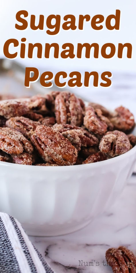 Are you looking for a snack that’s both sweet and crunchy? Look no further than Cinnamon Sugar Pecans! #numstheword #cinnamonsugarpecans #cinnamonpecans #cinnamonroastedpecans #cinnamonpecansrecipe #cinnamonsugaredpecans #sugaredcinnamonpecans #cinnamonglazedpecans #cinnamonsugarpecansrecipe #recipeforcinnamonpecans #buttercinnamonpecans Cinnamon Sugar Glazed Pecans, Cinnamon Sugar Pecans Easy, Cinnamon Glazed Pecans, Cinnamon Sugar Nuts Recipe, Cinnamon Pecans Recipe, Sugared Nuts Recipe, Baked Pecans, Cinnamon Roasted Pecans, Cinnamon Sugar Pecans