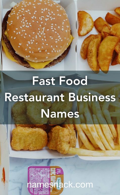 Fast Food Ideas For Business, Fries Business Name Ideas, Fast Food Business Ideas, Burger Names Ideas Fast Foods, Burger Shop Names Ideas, Food Shop Names Ideas, Food Stall Name Ideas, Food Business Name Ideas Catchy, Fast Food Restaurant Names Ideas