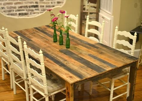 Pinterest Do It Yourself | Pallet Kitchen Table for Your Dining Area | Wooden Pallet Furniture Table Palette, Pallet Dining Table, Pallet Kitchen, Diy Dining Table, Diy Dining, Wooden Pallet Furniture, Make A Table, Recycled Pallets, Pallet Crafts