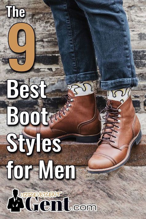 There are nine must-have boot styles for men who want to look their best. The one men's boot style that's most essential for well dressed guys is… Men’s Outfits With Boots, Dress Boots Outfit Men, Men’s Boots Style, Men��’s Dress Boots, Men’s Winter Boots, Mens Dress Boots Outfits, Leather Boots Outfit Men, Mens Boots Outfit, Men Boots Outfit Street Styles