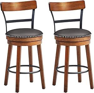 COSTWAY Bar Stools Set of 2, 360-Degree Swivel Stools with Leather Padded Seat, Single Slat Ladder Back & Solid Rubber Wood Legs, Counter Height Stools for Pub, Restaurant, Kitchen, Brown (2, 25.5) Kitchen Brown, Pub Restaurant, Swivel Stool, Restaurant Kitchen, Counter Height Stools, Rubber Wood, Counter Height, Wood Legs, 360 Degree