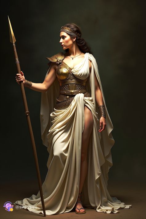 This digital painting, inspired by ancient mythology, showcases the refined beauty of a goddess, created in Rembrandt’s style. Soft tones and light effects bring to life the spirit of Dutch master paintings. #AIArt #GreekMythology #RembrandtLighting #Goddess #ClassicalBeauty Greek Goddess Body Art, Female Greek Goddess, Ancient Greek Makeup, Greek Goddess Fantasy Art, Latin Goddess, Greek Photoshoot, Medea Greek Mythology Painting, Ancient Greek Women Painting, Cyberpunk Female