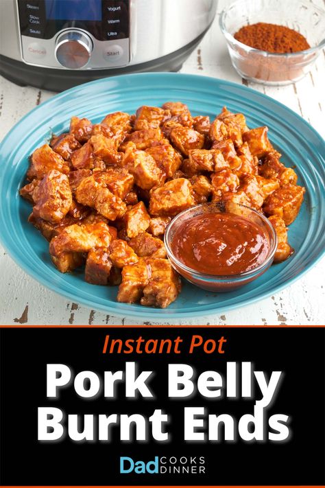 Instant Pot Pork Belly Burnt Ends. Pressure cooked pork belly with barbecue flavors, a smoky, saucy main dish or appetizer. #InstantPot #InstantPotRecipe #PressureCooker #PressureCookerRecipe @InstantPotOfficial Pressure Cooker Pork Belly Recipes, Instapot Pork Belly Recipes, Instant Pot Burnt Ends, Instapot Pork Belly, Instant Pot Pork Belly Recipes, Pork Belly Instant Pot, Pressure Cooker Pork Belly, Pork Belly Strips, Crockpot Express