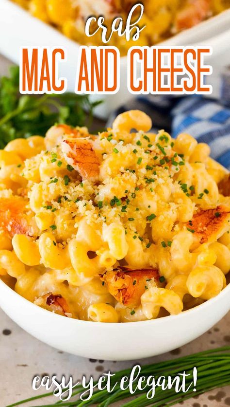 Immitation Crab Recipes, Crab Pasta Recipes, Lobster Mac N Cheese Recipe, Seafood Mac And Cheese, Crab Mac And Cheese, Easy Mac N Cheese, Crab Meat Recipes, Creamy Crab, Main Dish Casseroles