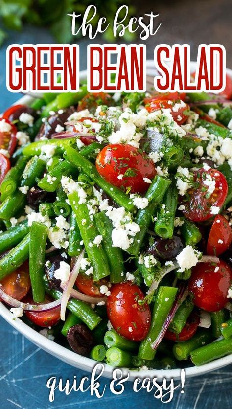 Green Bean Salad Cold, Feta Cheese And Olives, Bean Salad Dressing, Green Beans Tomatoes, Greek Green Beans, Fresh Green Bean Recipes, Green Bean Salad Recipes, Green Beans Side Dish, Blanching Green Beans