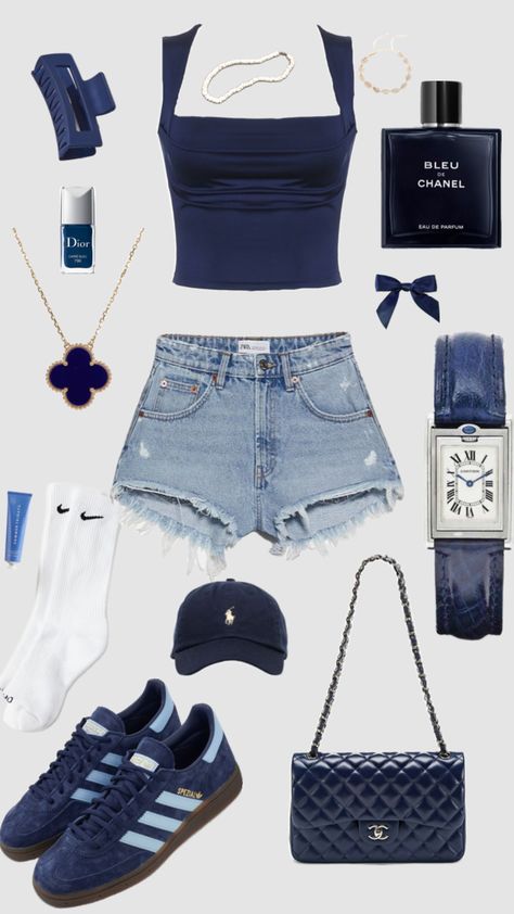 NAVY BLUE>>>> #navyblue #blue #aesthetic #follow #fyp Light Blue And Dark Blue Outfit, Cute Navy Blue Outfits, Navy Blue Outfit Ideas Classy, Navy Blue Summer Outfits, Blue Fits Aesthetic, Blue Going Out Outfit, Blue On Blue Outfit, Dark Blue Outfits, Navy Top Outfit