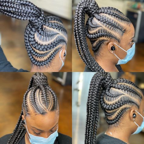 Large Feed In Braids Ponytail, Feed In Braids Hairstyles Updos, Feed In Ponytail Braids, Stitch Braids Ponytail, Stitch Braids Cornrows, Ponytail Cornrows, Cornrow Updo, Cornrow Updo Hairstyles, Braided Bun Styles