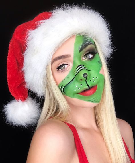 Grinch Makeup Easy, Grinch Makeup Kids, Simple Grinch Makeup, Easy Grinch Makeup, Grinch Makeup Looks, Grinch Makeup Tutorial, Grinch Baby Shower Ideas, Female Grinch, Christmas Decorations Grinch