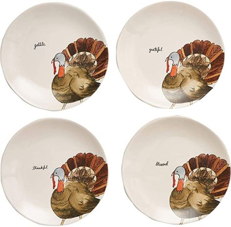 Amazon.com | Rae Dunn Magenta Ceramic Thanksgiving Gobble, Grateful, Thankful, Blessed Appetizer Dessert Circle Small 8" Plate Eat (Set of 4) (8 in, Gobble, Grateful, Thankful, Blessed): Dinner Plates Painted Turkey, Turkey Appetizers, Pink Planet, Turkey Decor, Appetizer Plates Set, Thanksgiving Appetizers, Turkey Thanksgiving, Turkey Design, Appetizer Salads