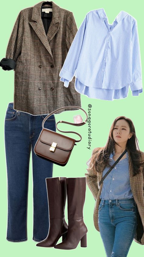 Mix & Match Motif Kotak-kotak KDrama Inspired Outfit Son Ye Jin Crash Landing on You KDrama Soon Ye Jin, Son Ye Jin Outfit, Kdrama Casual Outfit, Crash Landing On You Outfits, Korean Mom Outfit, Son Ye Jin Fashion, Kdrama Outfit Ideas, Kdrama Office Outfit, Kdrama Fashion Outfits