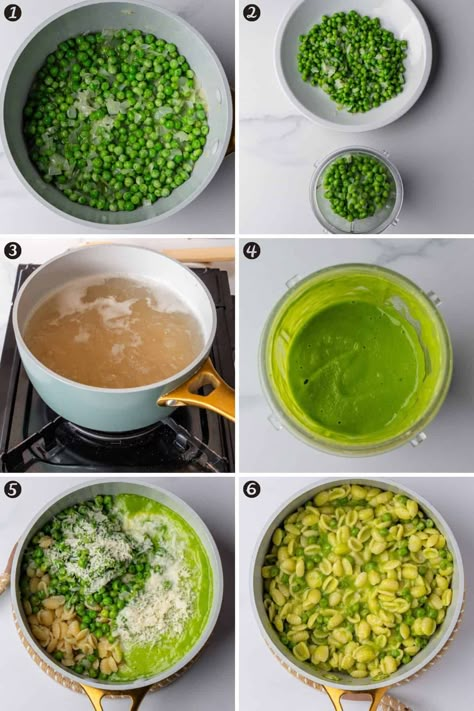 Pasta Peas Recipe, Pasta And Peas Italian, Peasant Pasta, Creamy Pea Pasta, Pea Pasta Sauce, Green Pea Pasta, Pea Pasta Recipe, Green Olive Pasta, Orecchiette Pasta Recipes