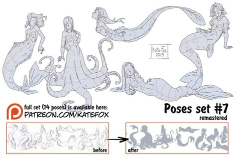 Kate Fox is creating Comics, 2D art, pose-study sets and fox-illustration | Patreon Mermaid Body Base, Mermaid Base Pose, Mermaid Pose Reference, Pose Study, Mermaid Pose, My Sims, Mermaid Drawings, Fox Illustration, 캐릭터 드로잉