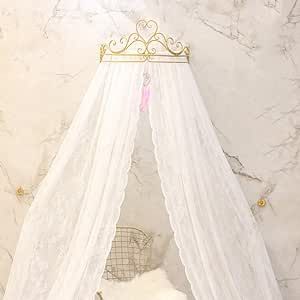 KKLT Lace Bed Canopy,Crown Princess Bed Curtain Court Mosquito Net with Decorative Drapery Metal Crown for Bedroom-White… Canopy Crown, Princess Bed Canopy, Lace Bedroom, Girls Bed Canopy, Kids Bed Canopy, Princess Canopy Bed, Tent For Kids, Canopy Bed Curtains, Lace Bedding