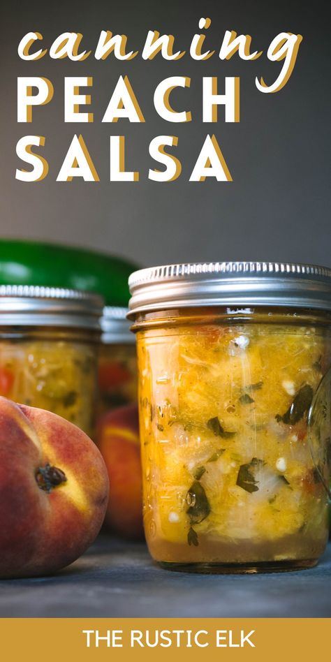 Preserve fresh peaches in a tasty way with this peach salsa canning recipe. Full of sweet, spicy flavor it's perfect for topping grilled meats, dipping tortilla chips, or topping your favorite tacos. Just a few simple ingredients and this homemade peach salsa can be safely water bath canned! Easy Peach Salsa, Homemade Peach Salsa, Canning Fruit Recipes, Salsa Canning Recipes, Apple Salsa, Fresh Peach Recipes, Fruit Pie Filling, Canning Peaches, Canning Fruit