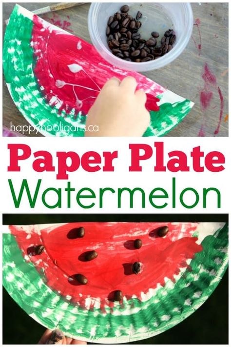 Paper Plate Watermelon Craft - Happy Hooligans Letter W Craft, Letter W Crafts, Watermelon Craft, W Craft, Watermelon Lettering, Summer Crafts For Toddlers, June Crafts, Watermelon Crafts, Craft For Preschoolers