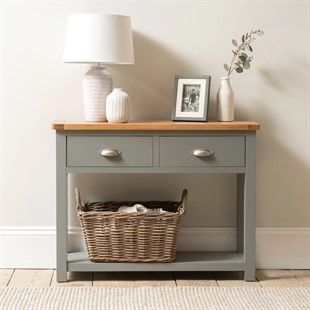 Sussex Sage Green Double Larder - The Cotswold Company Gray Console Table, Grey Console Table, Storm Grey, Diy Tile, Hallway Table, Diy Furniture Renovation, Country Living Room, Grey Kitchens, Furniture Renovation