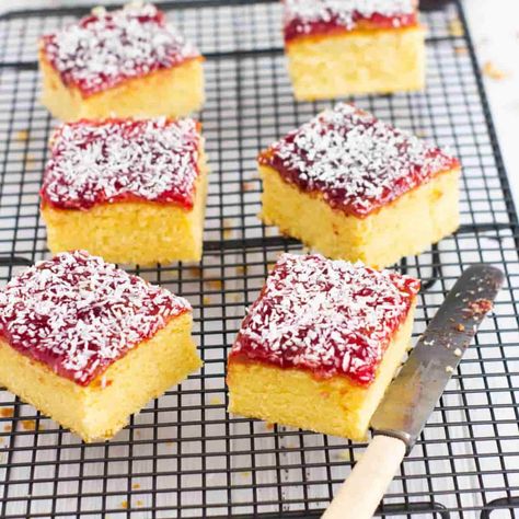 Jam and Coconut Sponge Jam And Coconut Sponge, Sponge Aesthetic, Coconut Jam, Sponge Recipe, Easy Jam, Rock Cake, Batter Mix, Tray Bake Recipes, School Cake