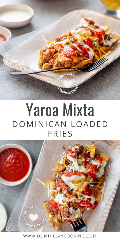 Yaroa, a dish that hails from Santiago, has become the newest classic in Dominican street food. Here's my take on it. #fries #dominicanfries #yaroamixta #side #snack @SimpleByClara| dominicancooking.com Dominican Lunch Ideas, Easy Dominican Food Recipes, Dominican Side Dishes, Dominican Cooking, Dominicano Recipes, Dominican Recipes, Cultural Food, Plantain Recipes, Dominican Food