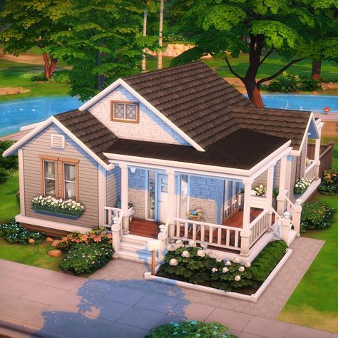 Sims 4 Houses Single Story, Sims One Story House, Streamlet Single Renovation Sims 4, Sims Single Mom House, Sims 4 Single Mom House Layout, Sims 20x15 House, 20 X 15 Sims House, Single Mom Sims 4 House, 3 Bedroom Sims 4 House