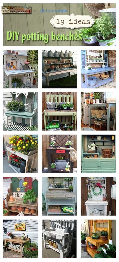 DIY potting benches, curated from Hometalk Diy Potting Table, Benches Diy, Potting Bench Ideas, Diy Potting Bench, Potting Benches, Table And Benches, Plants In Pots, Potting Tables, Potting Table