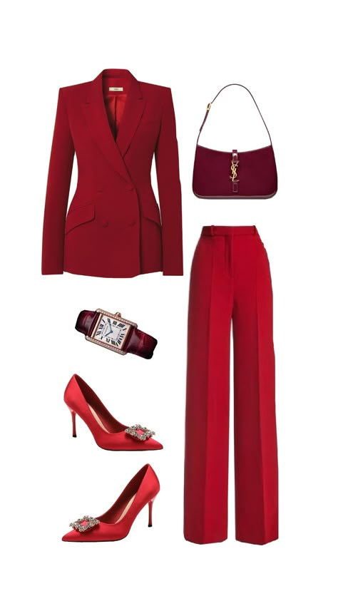 #elegant #elegantoutfit #outfit #outfitinspo #outfitinspiration Cute Outfits Elegant Classy, Blazer Rouge Outfit, Red Elegant Outfit, Red Formal Outfit, Corporate Party Outfit, Classic Casual Outfits, Ceo Outfit, Red Coat Outfit, Olivia Dunne