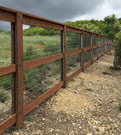 Wood Fencing | Bob's Fence of Ventura and Santa Barbara, The Fencing Experts Aluminum And Cedar Fence, Wood Farm Fence Ideas, Wood Fence With Wire, Farm Fencing Around House, Wood And Mesh Fence, Cheap Tall Fence Ideas, Fence Ideas Around House, Fence For Acreage, 2 Rail Fence With Wire