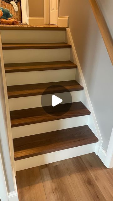 Jay Mowder on Instagram House Stairs Ideas Modern, Stairs Makeover Ideas Wood, Ideas For Steps In House, Turning Staircase Ideas, Stairs To The Basement, Ideas For Stairs Instead Of Carpet, Home Steps Design, Stairs Renovation Ideas, House Steps Designs