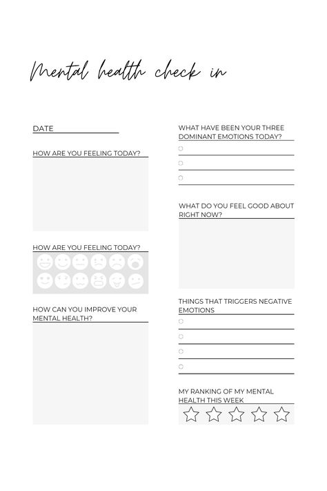 An example page from the journal Health Diary Journals, Daily Check In For Mental Health, Daily Mental Check In, Mental Health Check In, Daily Check In Journal, Therapy Modalities, Mental Health Bullet Journal, Mental Health Tracker, Journal Printables Free