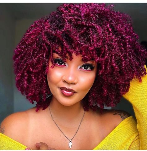 Maroon Dyed Short Natural Hair, Fall Color Hair Ideas For Black Women Natural, 4c Hair Color, Red Purple Hair Color, Purple Hair Curly, Burgundy Natural Hair, Purple Red Hair Color, Purple Natural Hair, Afro Hair Inspiration