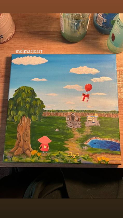 Acnh Painting, Animal Crossing Painting, Animal Crossing Painting Fake And Real, Animal Crossing Fake And Real Art, Animal Crossing Canvas Painting, Animal Crossing, Art Inspo, Acrylic Painting, Canvas Painting