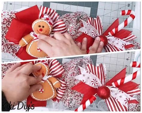 Gingerbread Men Garland, Gingerbread Garland Ideas, Diy Gingerbread Garland, Gingerbread Wreath Diy, Gingerbread Garland Diy, Diy Candy Garland, Gingerbread Tablescape, Gingerbread Themed Christmas Decor, Fabric Garland Diy