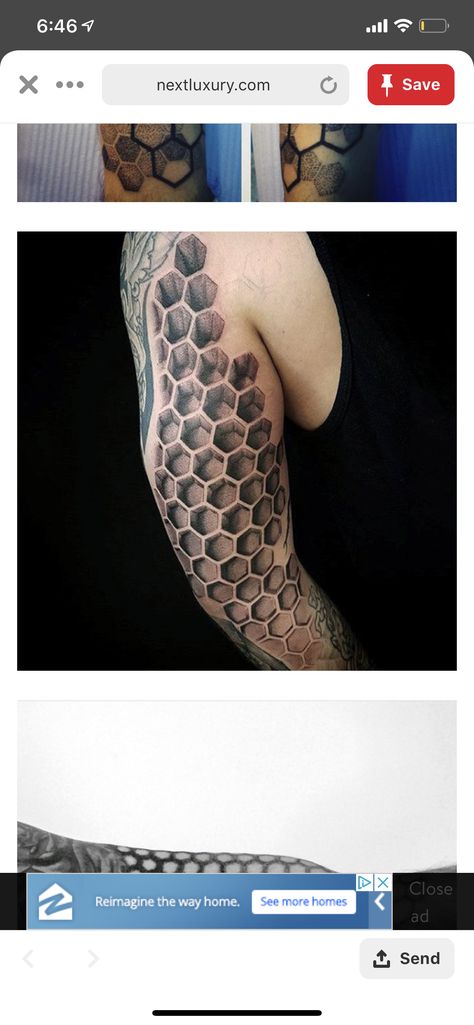 Honey comb depth Honey Comb Drawing Realistic, Honey Comb Neck Tattoos, Honey Comb Tattoo Sleeve Filler, Honey Comb Tattoo Designs, Honeycomb Tattoo Geometric, Bee Hive Tattoo Design, Bee Hive Tattoo, Sc Tattoo, Connection Tattoo