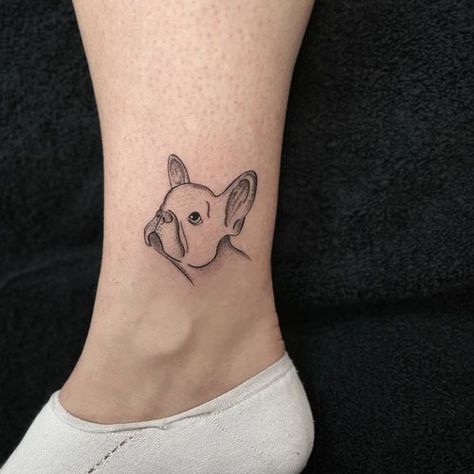 French Bulldog Tattoos For Women, Frenchie Bulldog Tattoo, Dog Head Outline Tattoo, French Bulldog Tattoo Minimalist, Frenchie Tattoo Outline, French Bulldog Tattoos, Frenchie Tattoos, Dog Ear Tattoo, Pet Memorial Tattoo