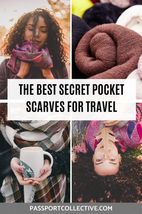 Discover the very best travel scarves with hidden pockets. The ultimate passport pocket scarves for safety conscious travelers. Avoid pickpockets and travel smart!  travel scarf | secret pocket scarf | secret compartment clothing #travel #scarf #solotravel Hidden Pockets Clothing Travel, South America Travel Route, Travel Tricks, Travel Equipment, Travel Smart, Pocket Scarf, Packing Hacks, Pocket Scarves, Travel Scarf