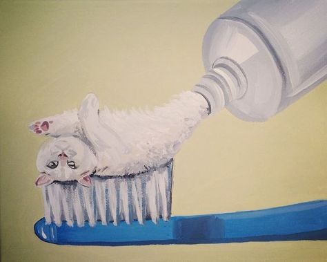 Cat In Bathroom, Danial Ryan, Dream's Cat, In Bathroom, Wow Art, Weird Art, Painting Bathroom, Cat Painting, Coraline