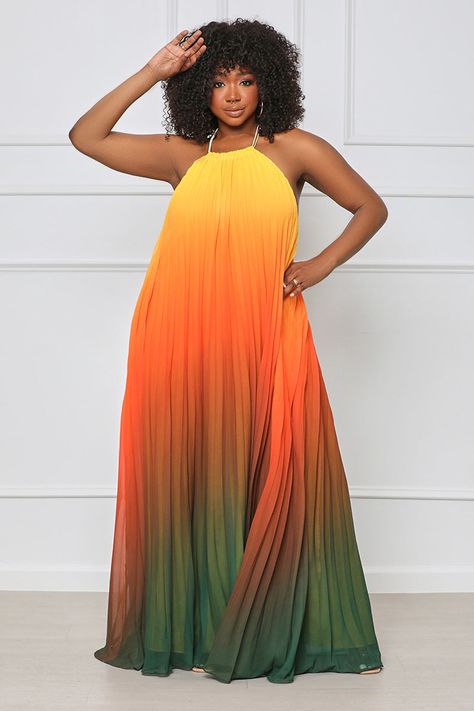 Curvy Summer Heat Ombre Maxi Dress - Lilly's Kloset Curvy Maxi Dress, Ombre Gown, Diy Maxi Dress, Diy Maxi Skirt, Ombre Maxi Dress, Max Dress, Black Maxi Skirt, Plus Size Summer Outfit, Ankara Gown Styles