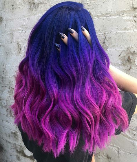 #hair #haircolor #hairideas #hairinspiration #hairstyle Purple And Blue Ends Of Hair, Bisexual Wallpaper, Diy Ombre Hair, Pulp Riot Hair Color, Brown Ombre Hair, Cute Hair Colors, Ombre Hair Blonde, Hair Color Crazy, Beautiful Hair Color