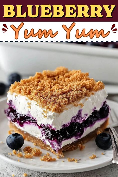 Blueberry Yum Yum Dessert, Blueberry Yum Yum Recipe, Blueberry Cream Cheese Dessert, 13x9 Desserts, No Bake Blueberry Dessert, Yum Yum Recipe, Blueberry Yum Yum, Blueberry Desserts Recipes, Blueberry Jelly