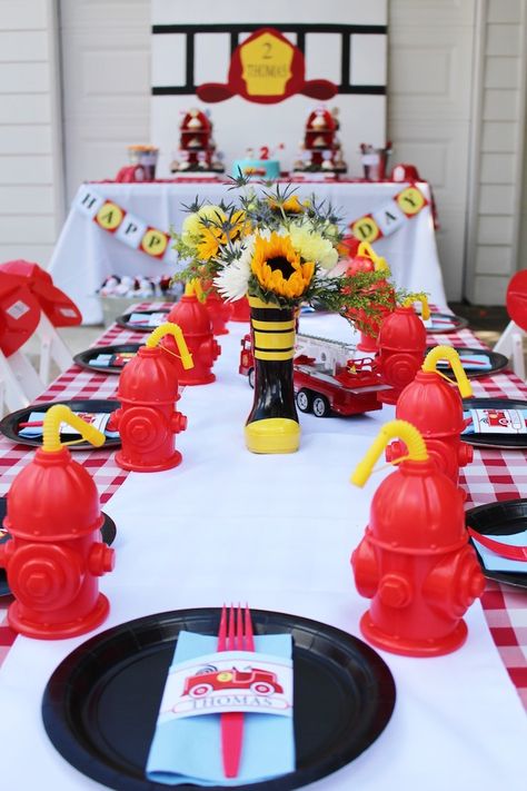 Fireman themed second birthday party via Kara's Party Ideas | KarasPartyIdeas.com (4) Party Cake Table, Fireman Party, Firetruck Birthday Party, Fire Truck Party, Firefighter Party, Fireman Birthday, 50th Birthday Party Decorations, Firefighter Birthday, Idee Babyshower